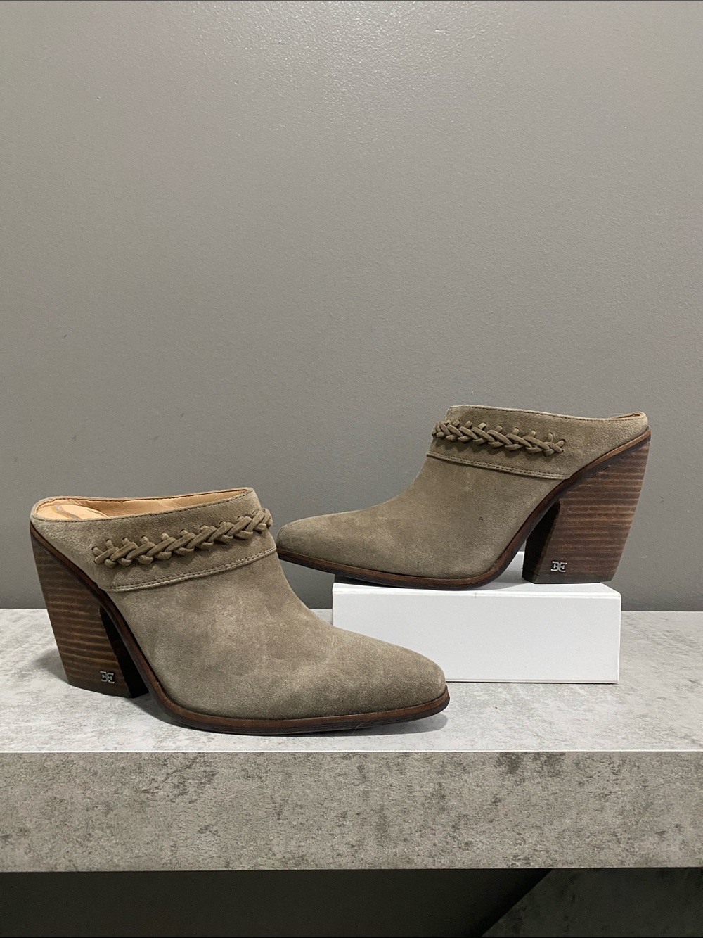 Sam Edelman Alison Western Suede Braided Mule Heels Size 9.5
